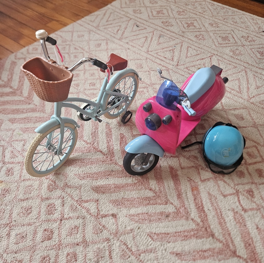 18" doll bicycle and scooter